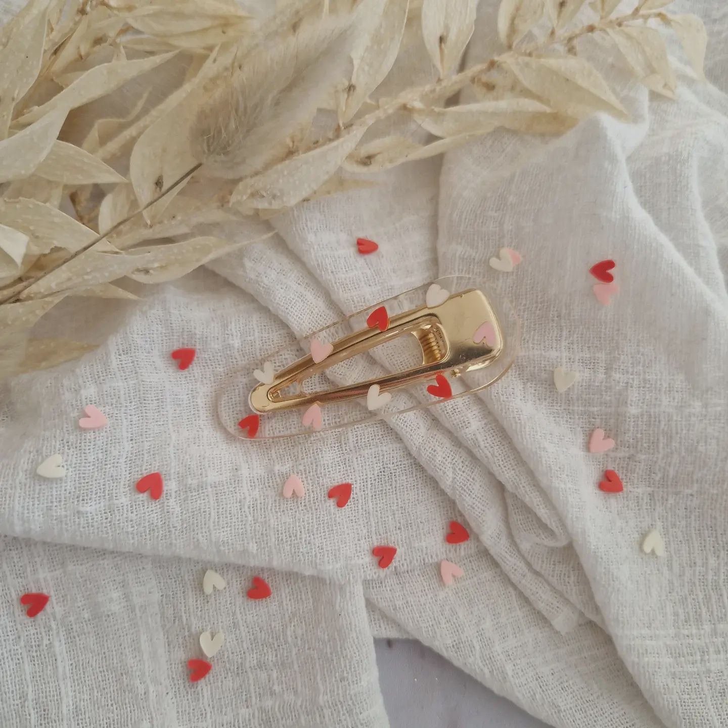 Barrette résine Love Rose/blanc/rouge