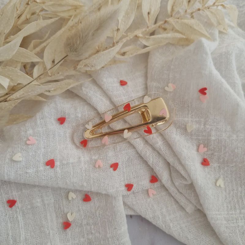 Barrette résine Love Rose/blanc/rouge
