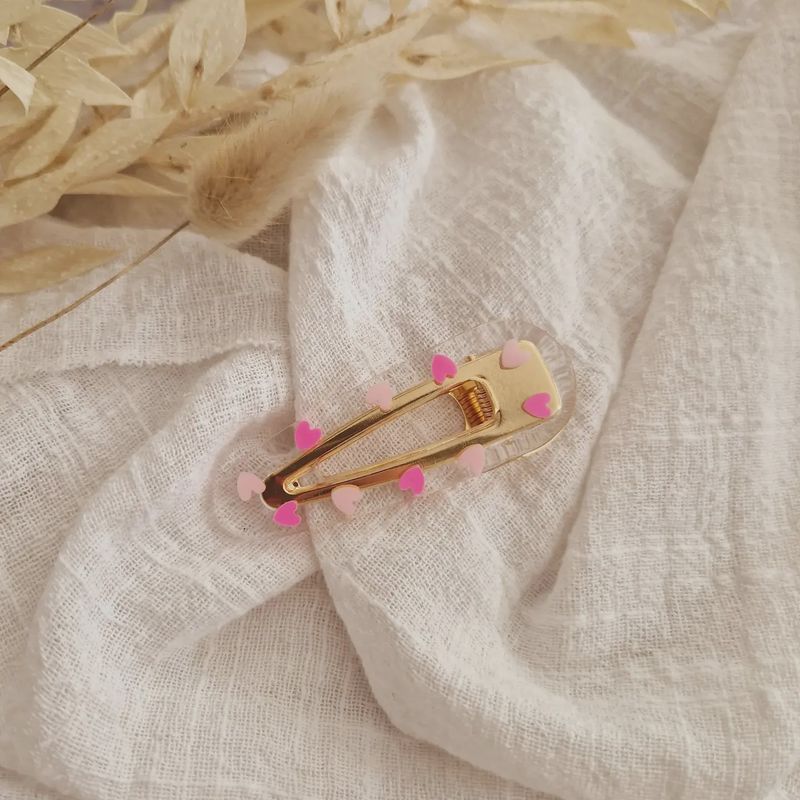 Barrette résine Love duo roses