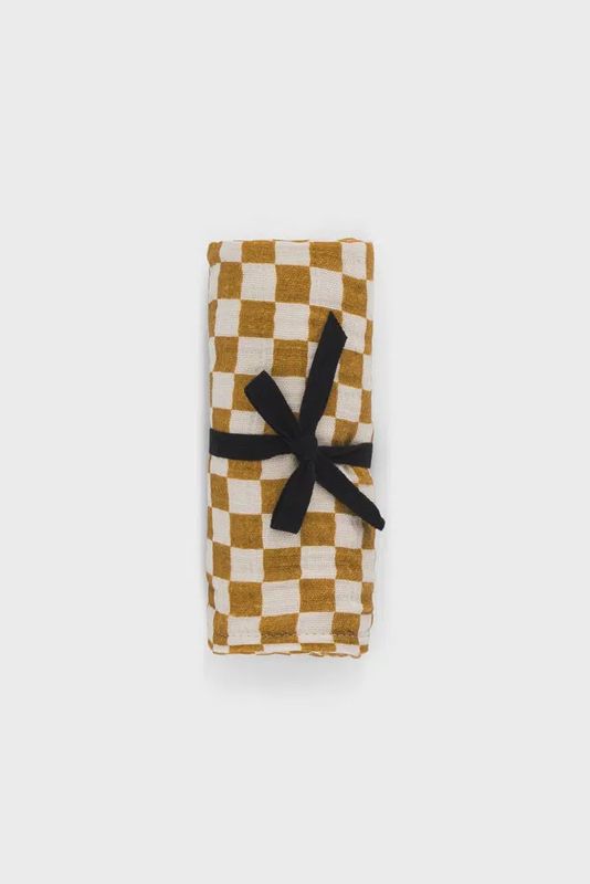 Gaze de coton 70x70 - Check écru-caramel