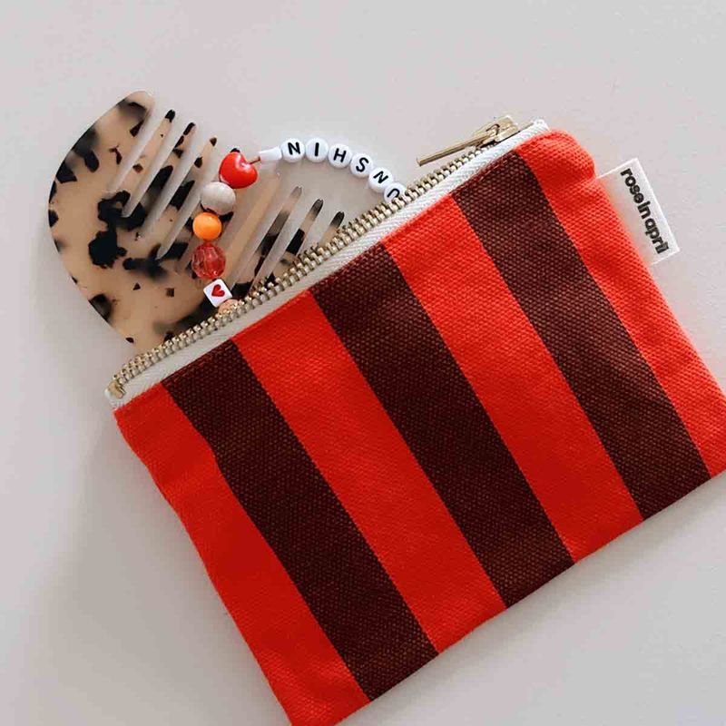 Porte-monnaie Marie - Rayures Marron / Rouge
