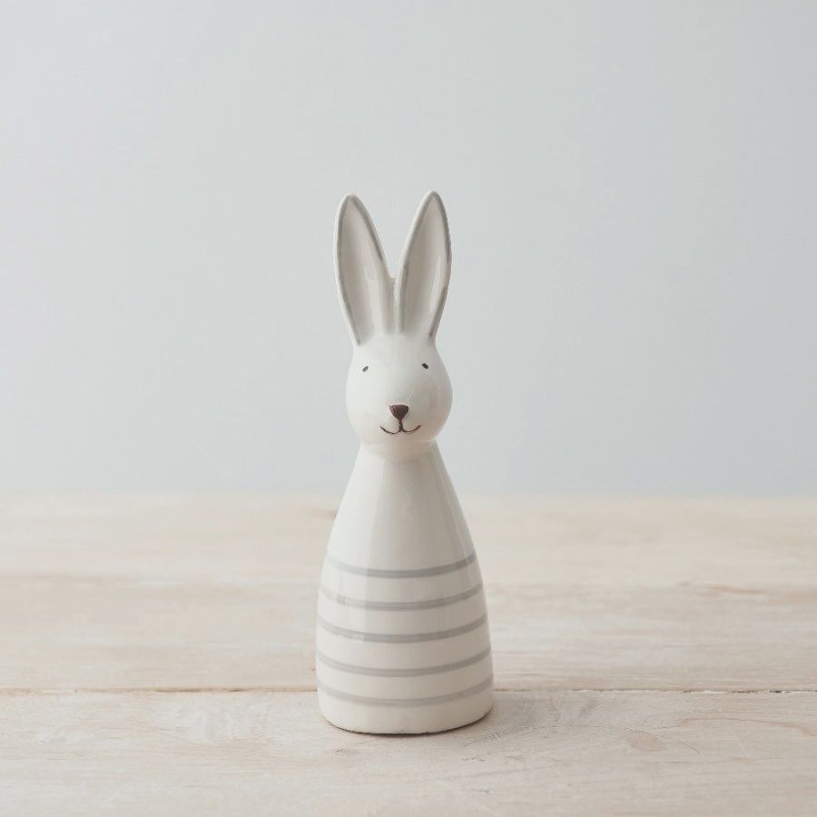 Lapin en céramique rayé blanc 15 cm