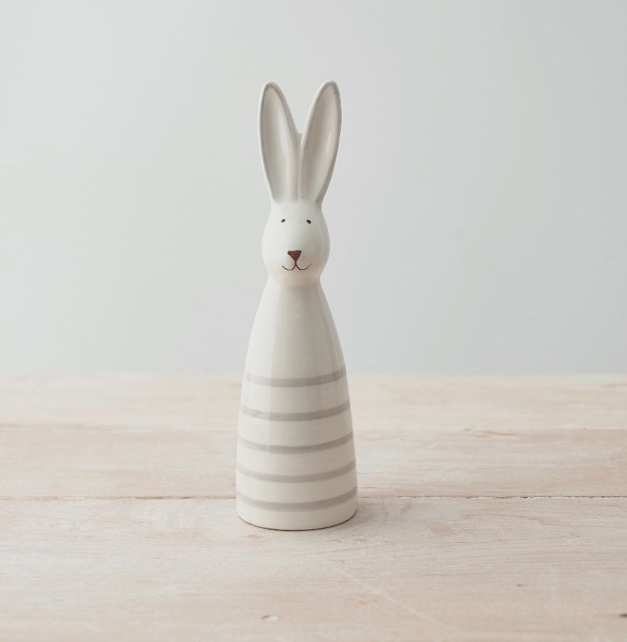 Lapin en céramique rayé blanc 20 cm