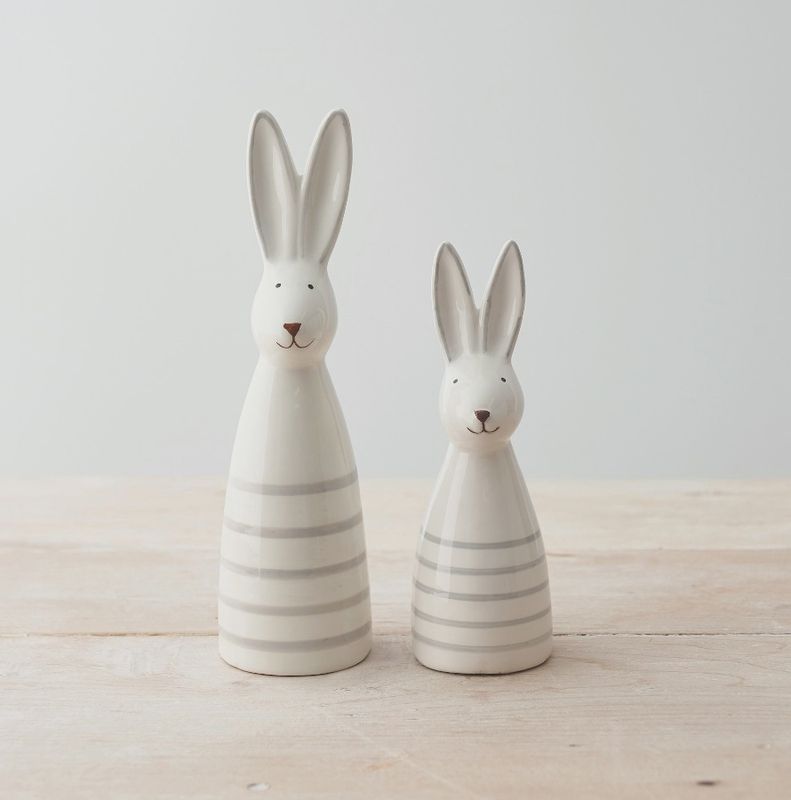 Lapin en céramique rayé blanc 15 cm