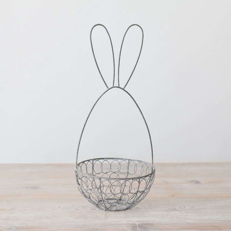 Panier Lapin en Fil Gris, 32,5 cm