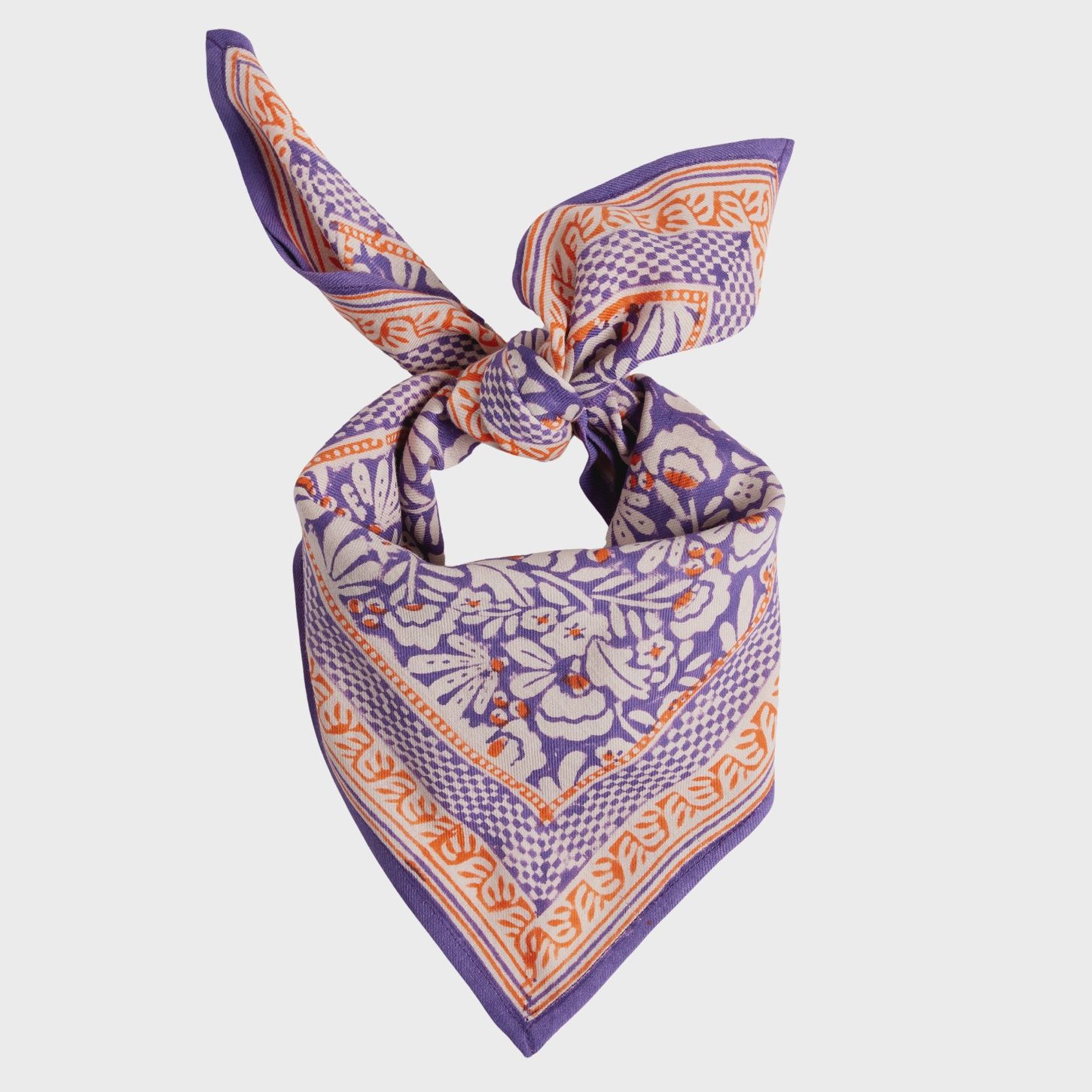 Écharpe imprimée de fleurs indiennes Iris Violine - 65x65 cm