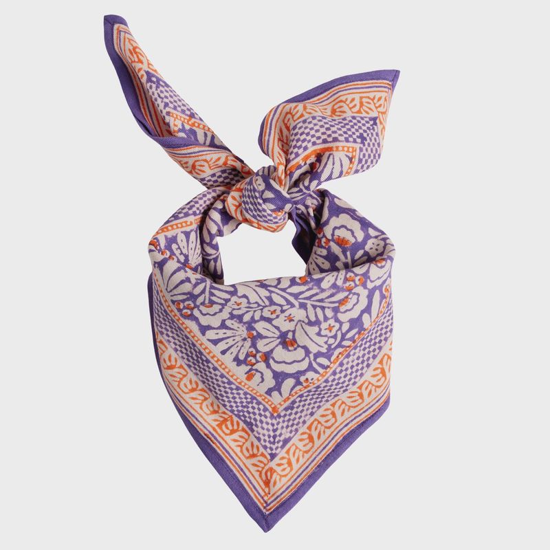 Écharpe imprimée de fleurs indiennes Iris Violine - 65x65 cm