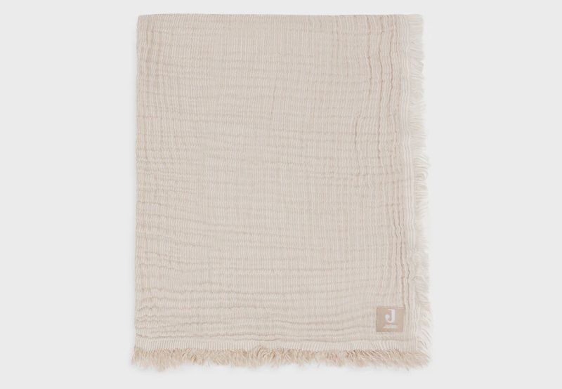 Couverture Berceau Gaze De Coton 75x100cm Fringe Stripe - Biscuit
