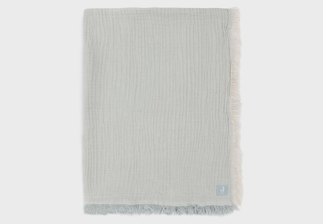 Couverture Gaze De Coton 120x120cm Fringe Stripe - Sea Green