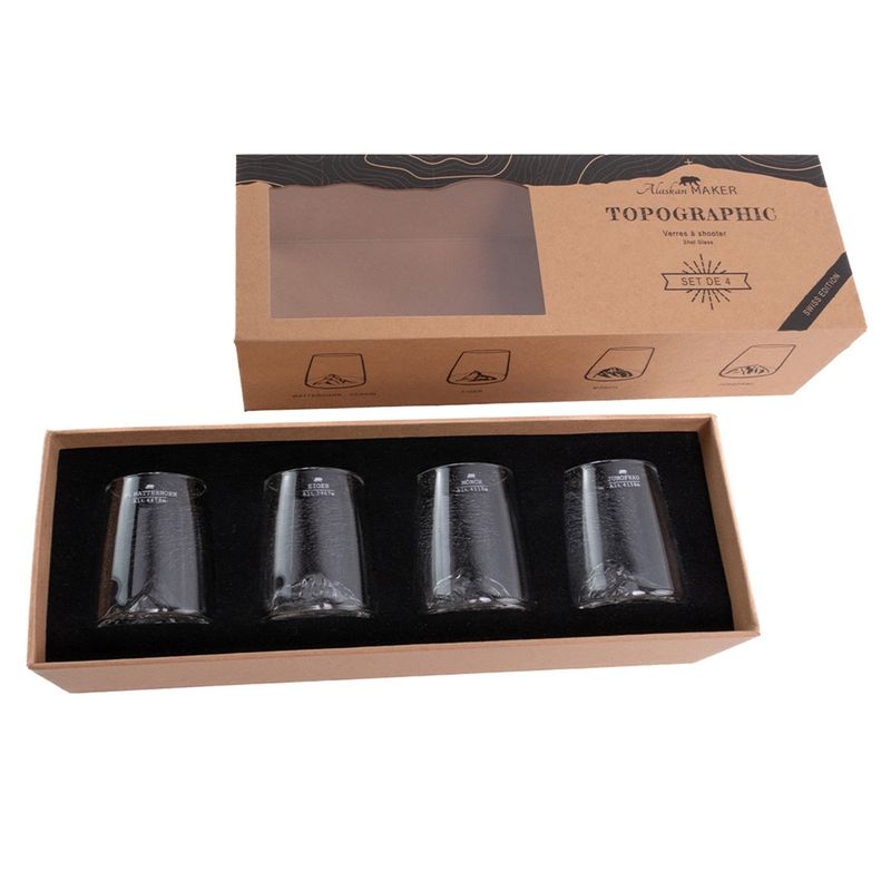 coffret de 4 verres à shooters topographique - Swiss édition
