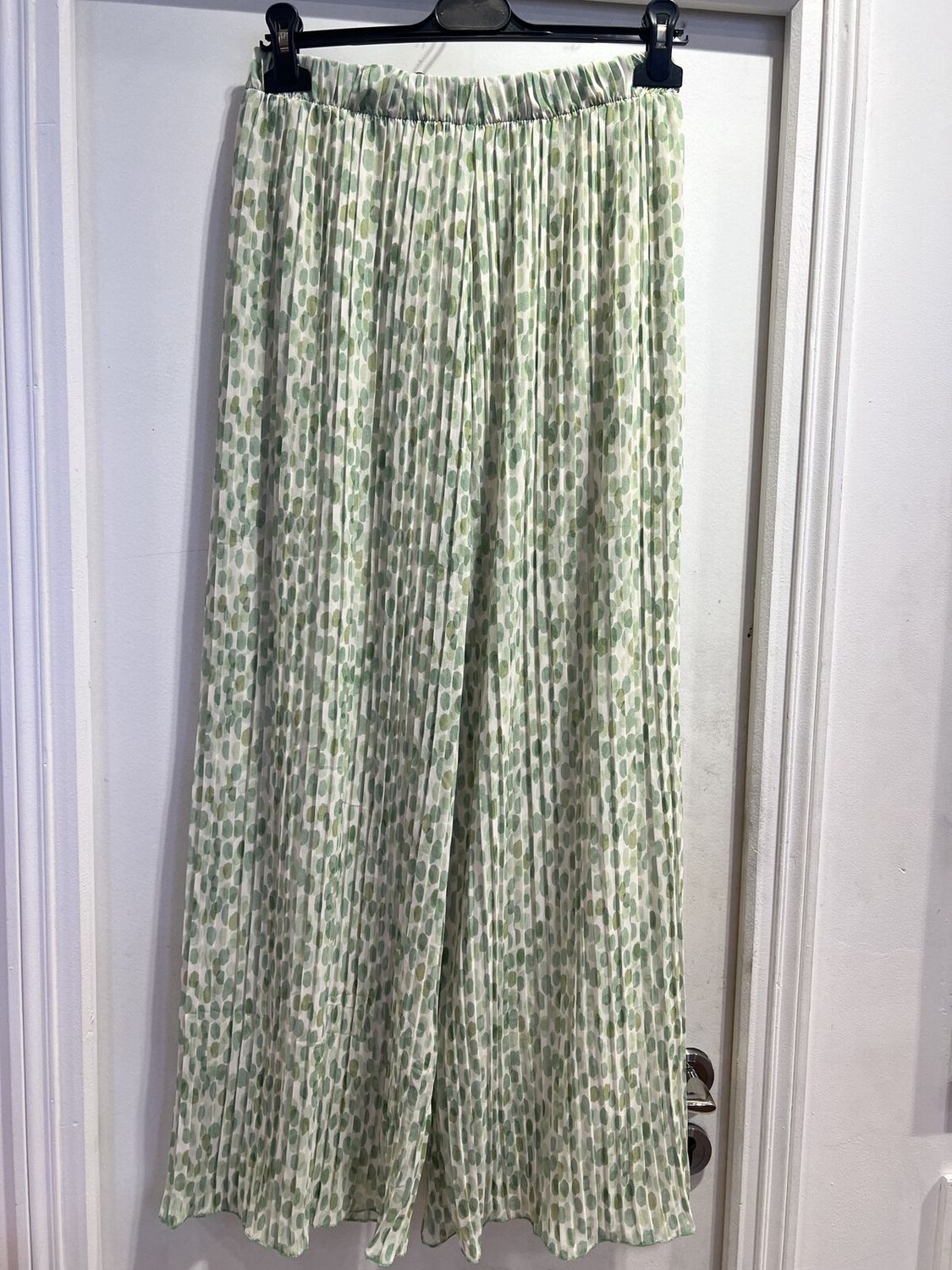 Pantalon fluide plissé, imprimé vert clair Et beige