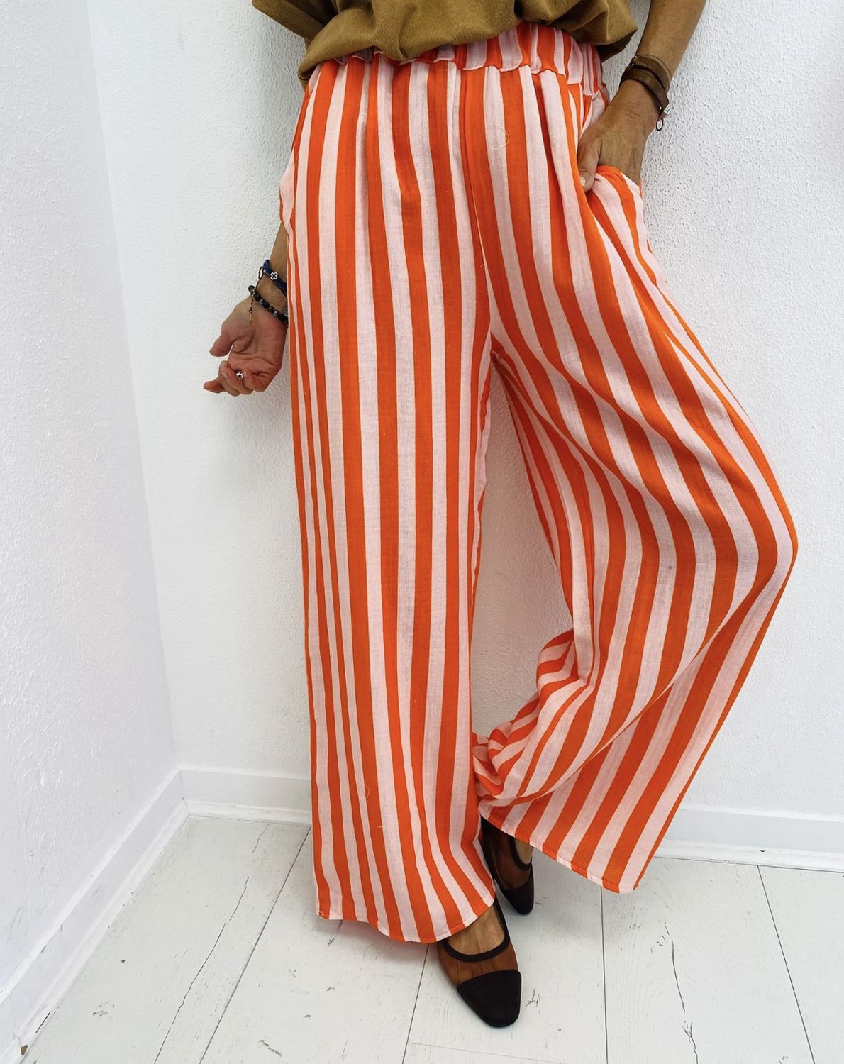 Pantalon rayé - Orange &amp; Rose clair