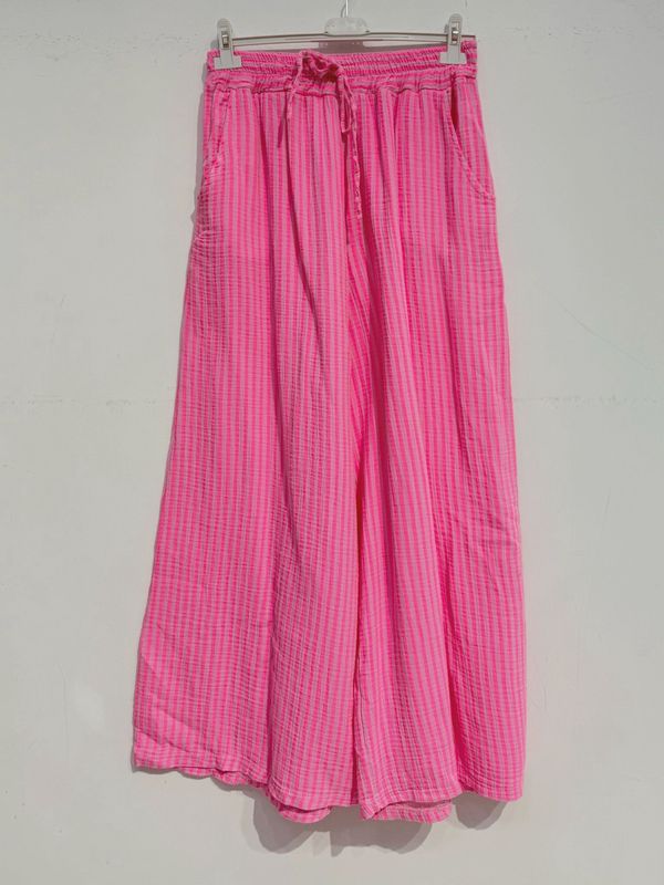 Pantalon imprimé en gaze de coton - rayures bicolores