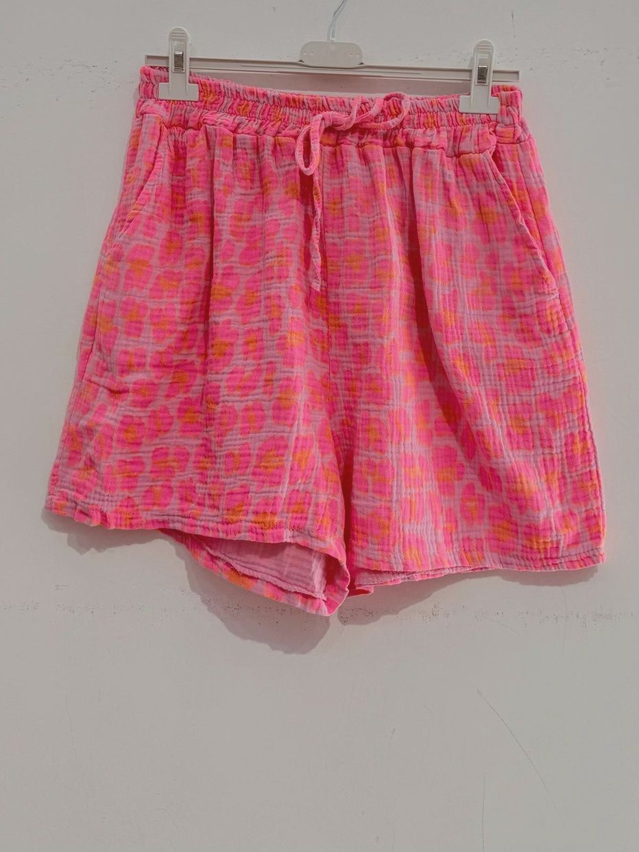 Short imprimé en gaze de coton - Gros léopard