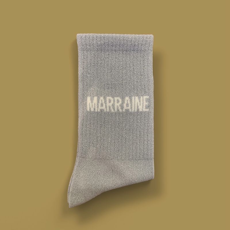 Chaussettes paillettes &quot;Marraine&quot; - Gris clair