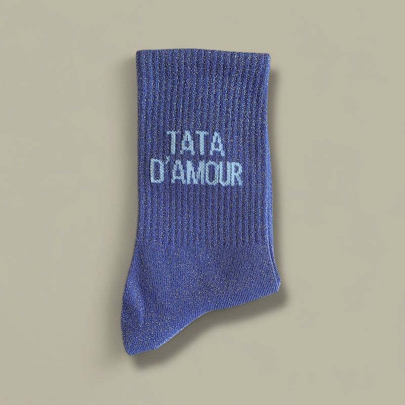 Chaussettes paillettes "Tata d'amour" - Indigo