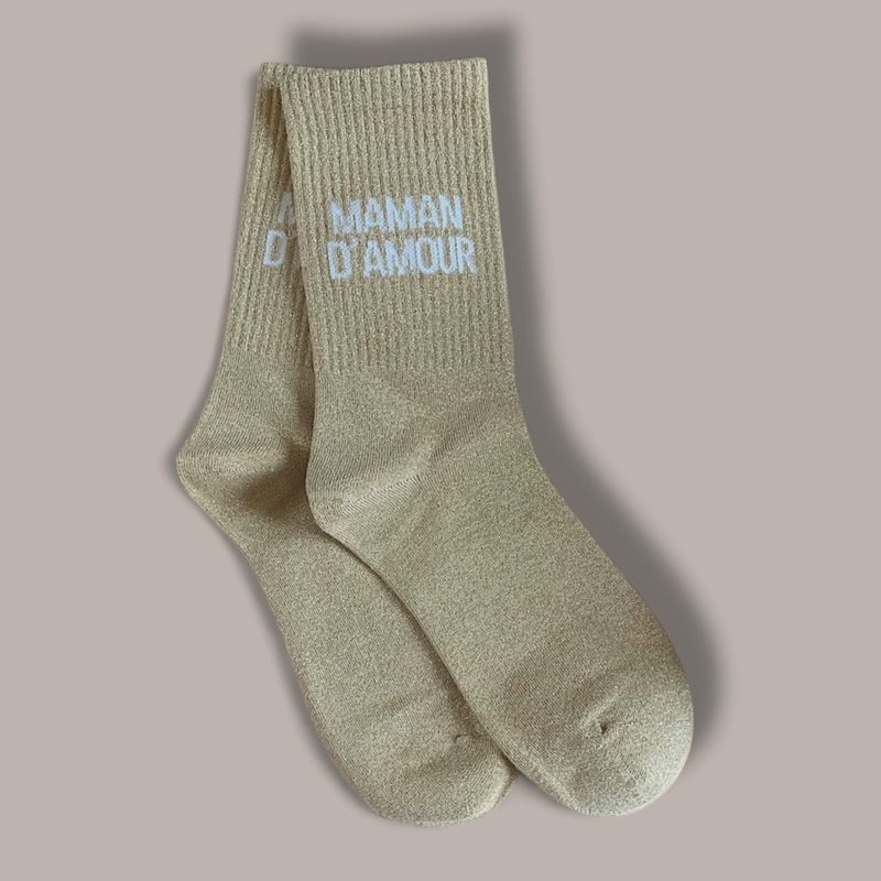 Chaussettes paillettes "Maman d'amour" - Champagne