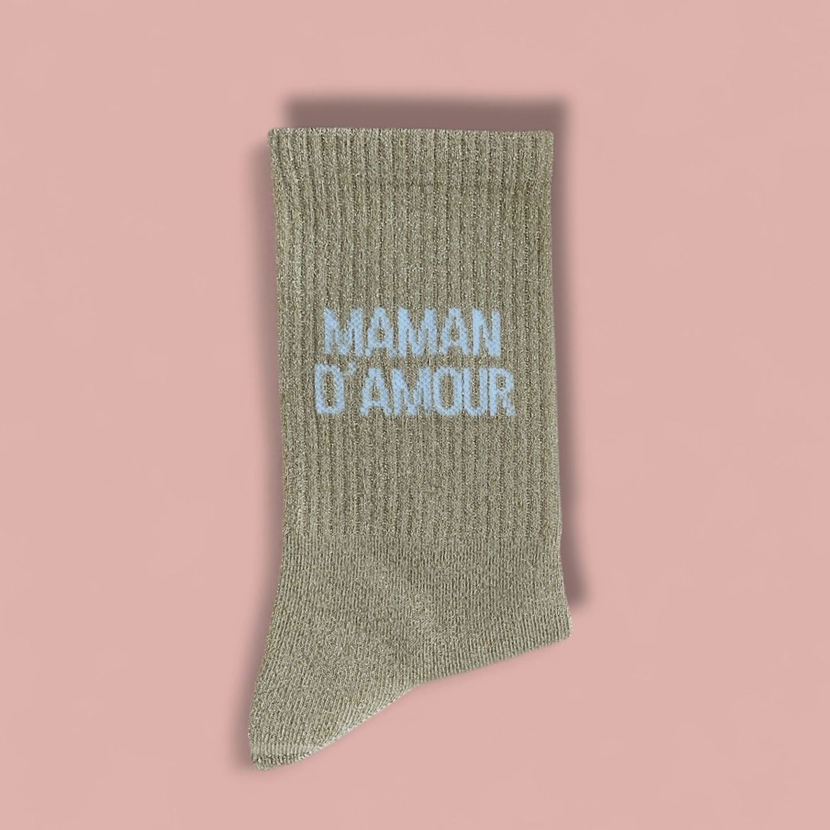 Chaussettes paillettes &quot;Maman d&#39;amour&quot; - Champagne