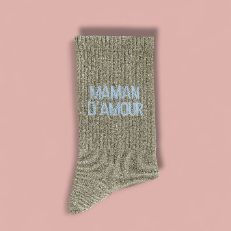 Chaussettes paillettes &quot;Maman d&#39;amour&quot; - Champagne