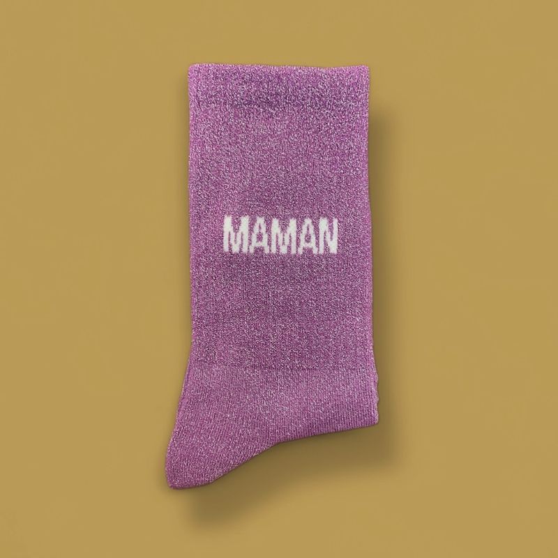 Chaussettes paillettes &quot;Maman&quot; - Violet