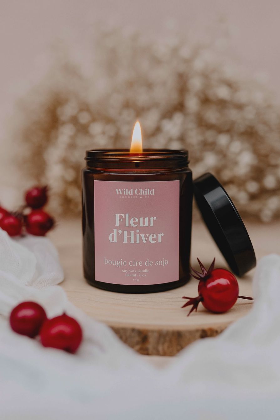 Bougie de Noël - Fleur d&#39;hiver - 25h