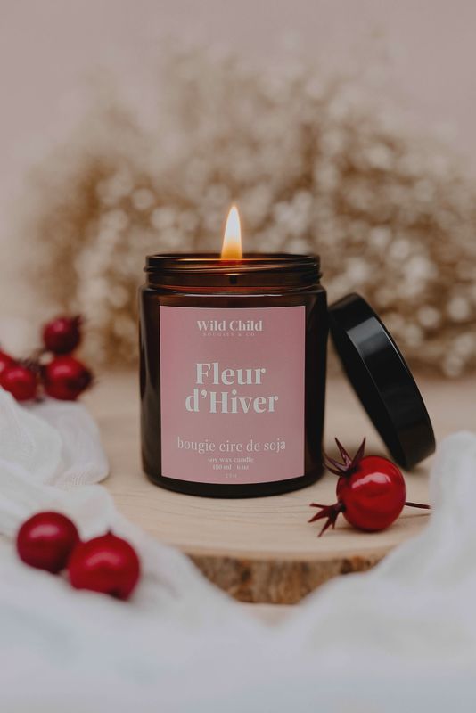 Bougie de Noël - Fleur d&#39;hiver - 25h