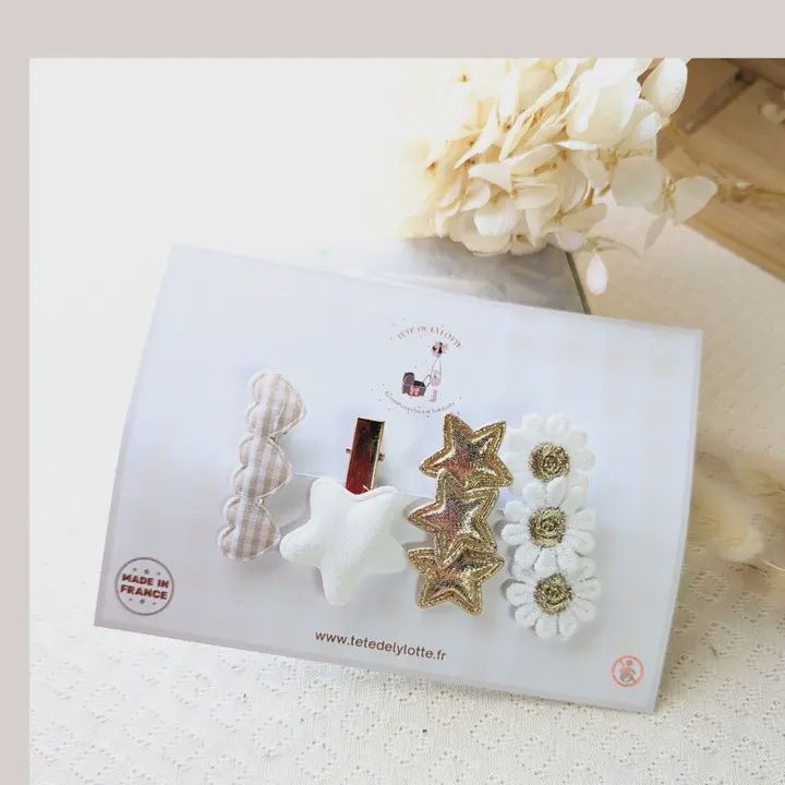 Set Barrettes - white &amp; gold