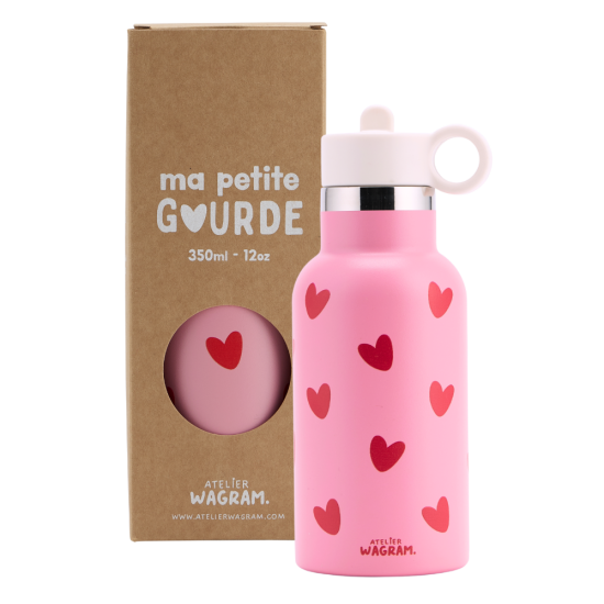 Gourde acier Inox - Rose coeurs Rouge
