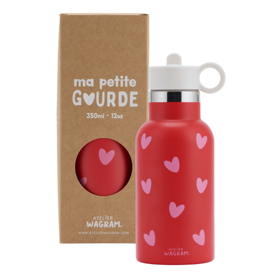 Gourde acier Inox -Rouge coeurs Rose