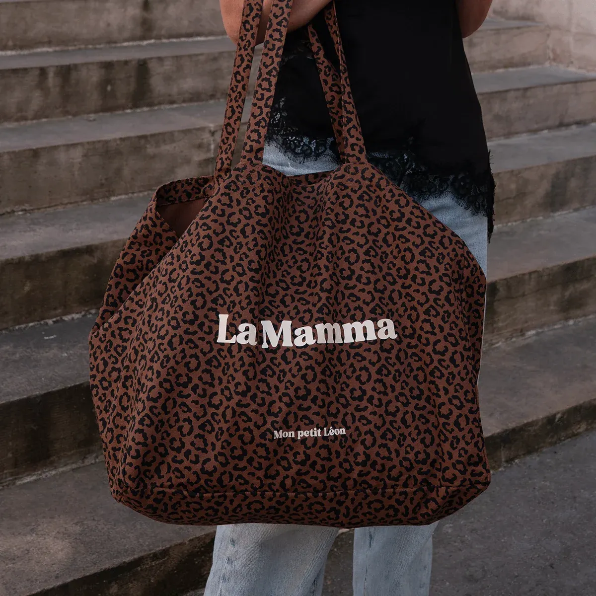 Cabas XXL Léopard marron - LA MAMMA
