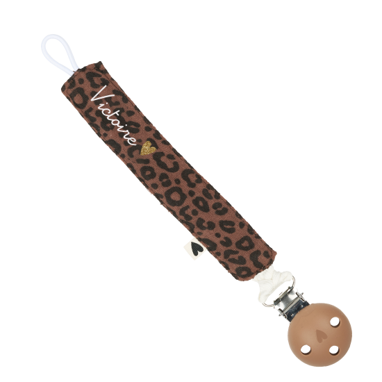 Attache tétine Léopard Marron - Petit coeur