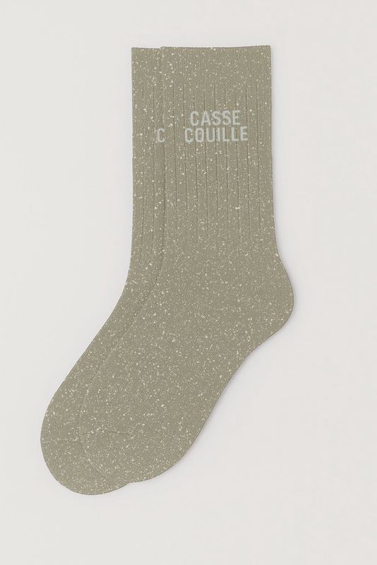 Chaussettes à Paillettes à Message "Casse Couille" Beige