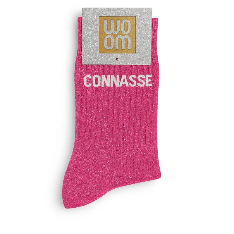 Chaussettes à Paillettes à Message "Connasse" Rose Fuschia