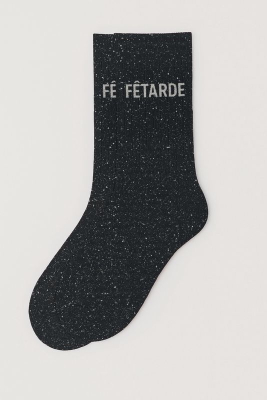 Chaussettes à Paillettes à Message "Fêtarde" Noir