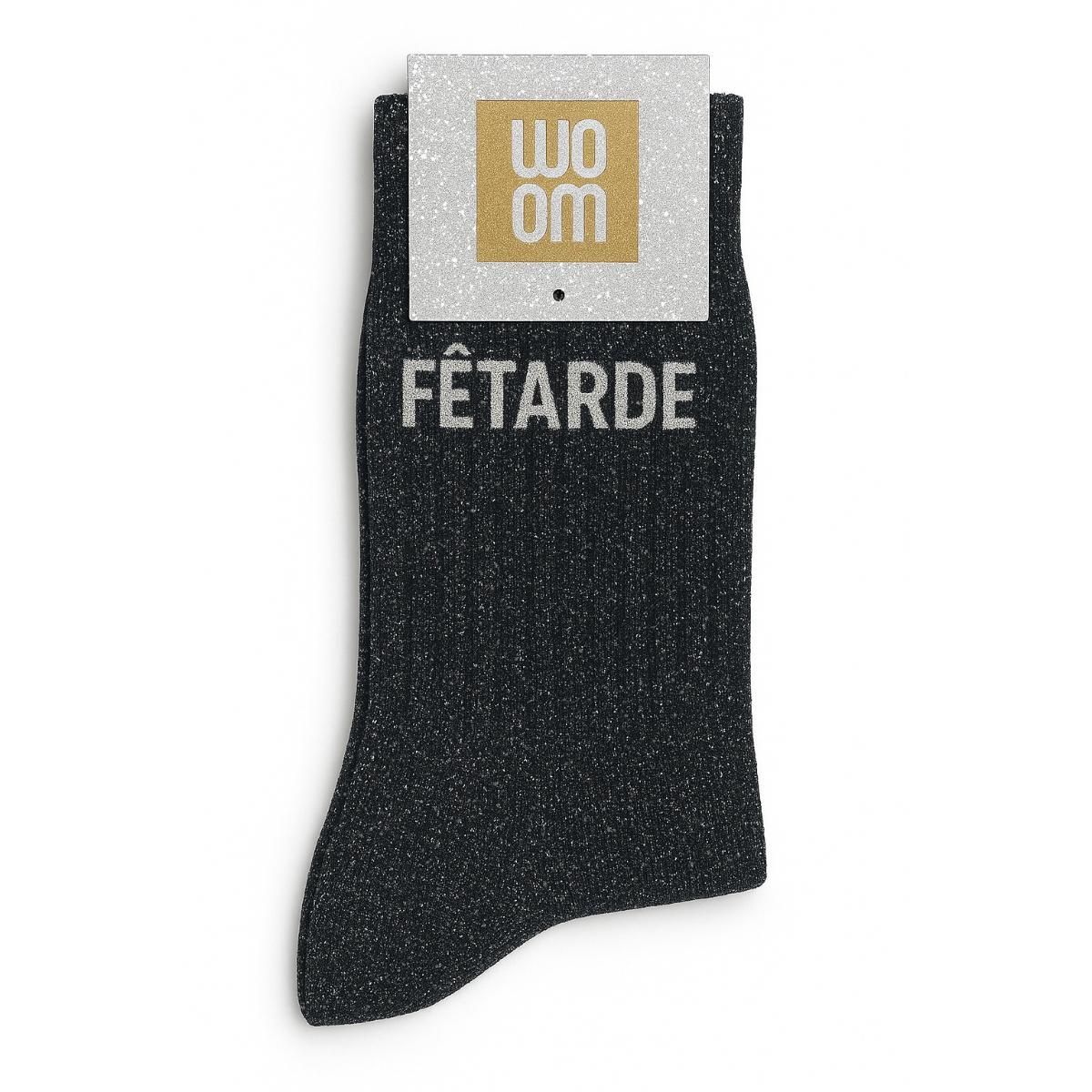 Chaussettes à Paillettes à Message "Fêtarde" Noir