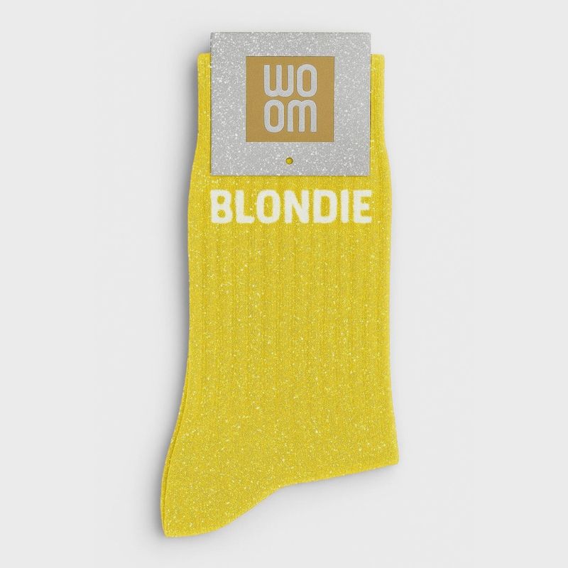Chaussettes à Paillettes à Message "Blondie" - Jaune