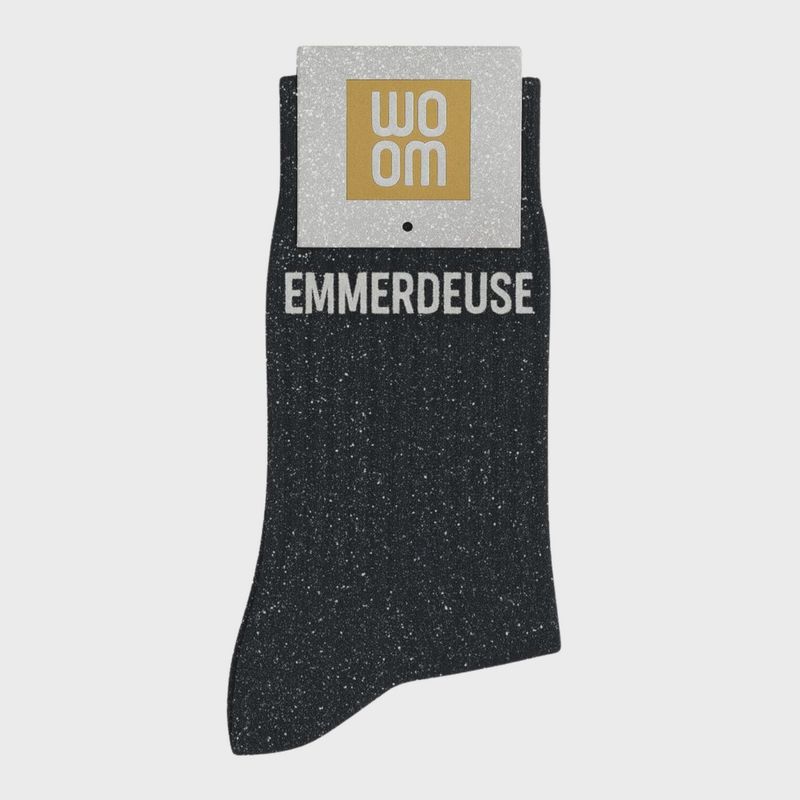 Chaussettes à Paillettes à Message "Emmerdeuse" Noir