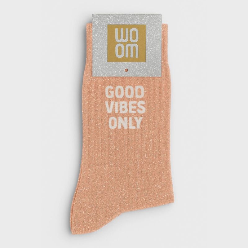 Chaussettes à Paillettes à Message "Good Vibes Only" - Peach