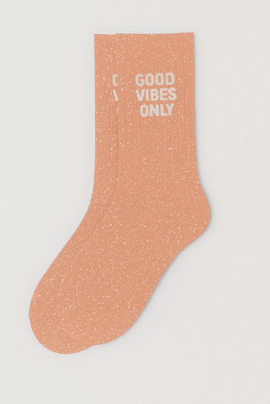 Chaussettes à Paillettes à Message "Good Vibes Only" - Peach