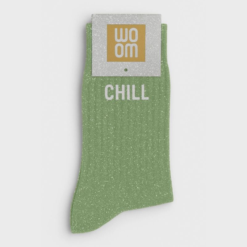 Chaussettes à Paillettes à Message "Chill" - Vert Amande