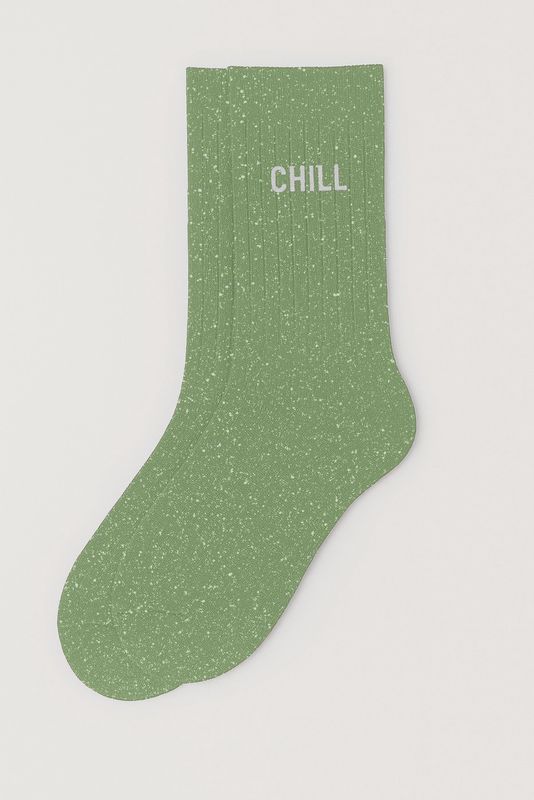 Chaussettes à Paillettes à Message "Chill" - Vert Amande