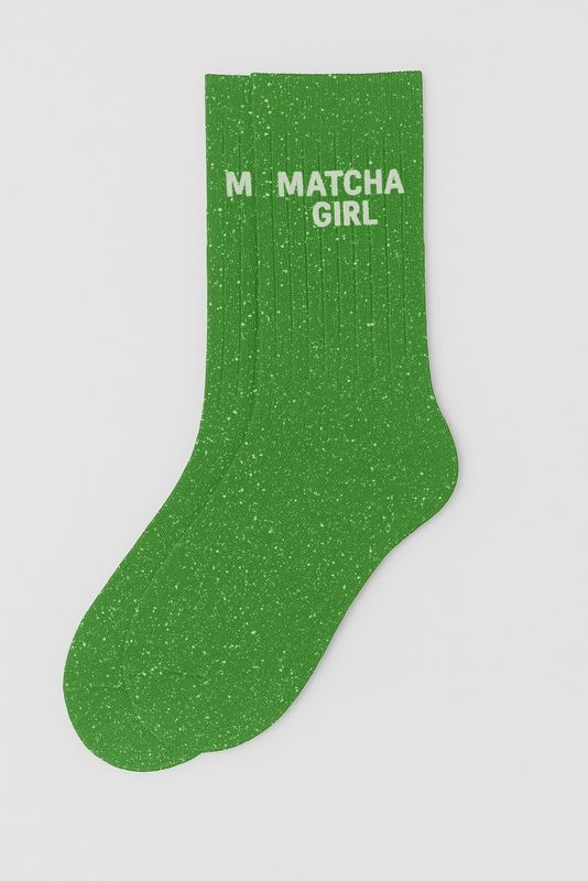 Chaussettes à Paillettes à Message "Matcha Girl" - Matcha