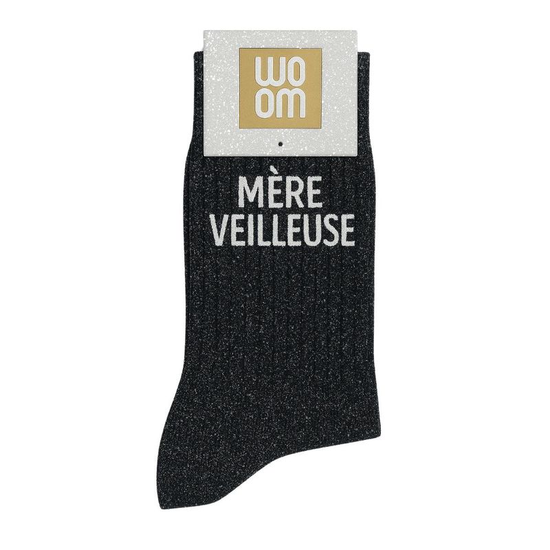 Chaussettes à Paillettes à Message "Mère Veilleuse" Noir