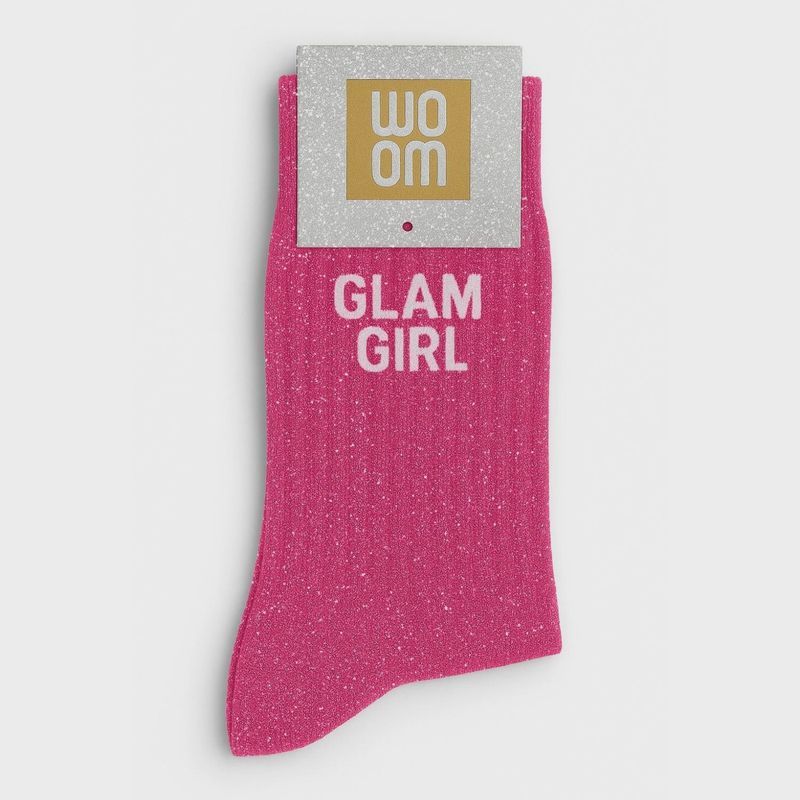 Chaussettes à Paillettes à Message "Glam Girl" - Fuchsia