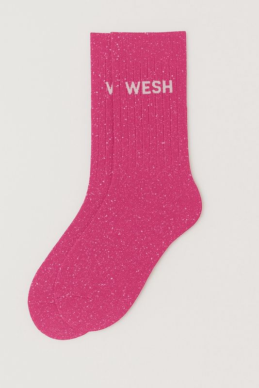 Chaussettes à Paillettes à Message "Wesh" Fuschia