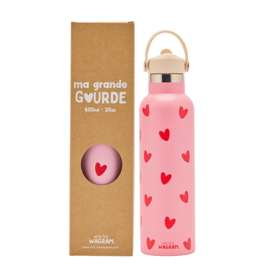 Gourde Rose - Coeurs rouge 600ml