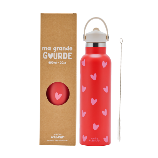 Gourde Rouge - Coeurs rose 600ml