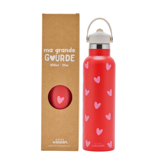 Gourde Rouge - Coeurs rose 600ml