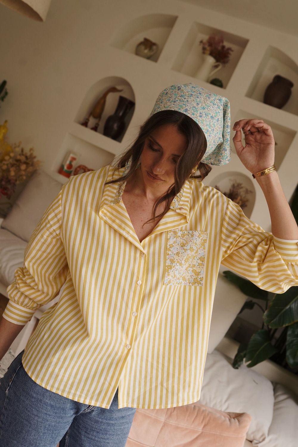 Chemise rayée col Victorien XK006