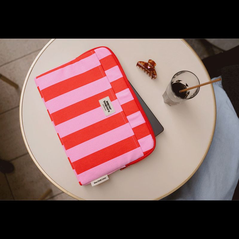 Housse d'ordinateur - Rayures rose et rouge